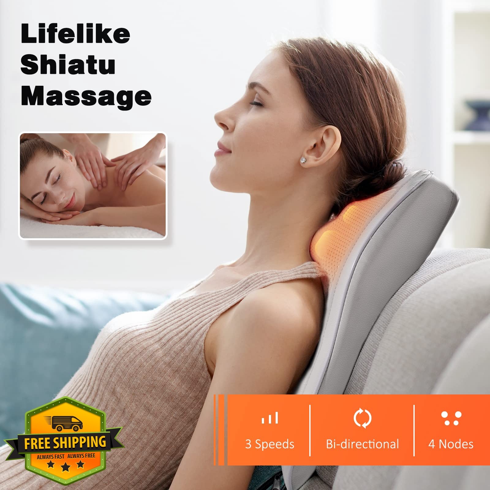 Boriwat Back Massager Heat Light Gray