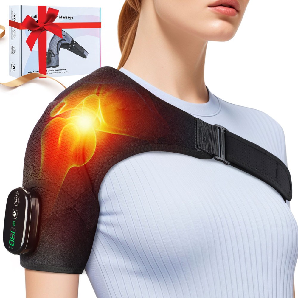 Cordless Portable Shoulder Heating Pad&Massager, Heating Vibration Shoulder Wrap