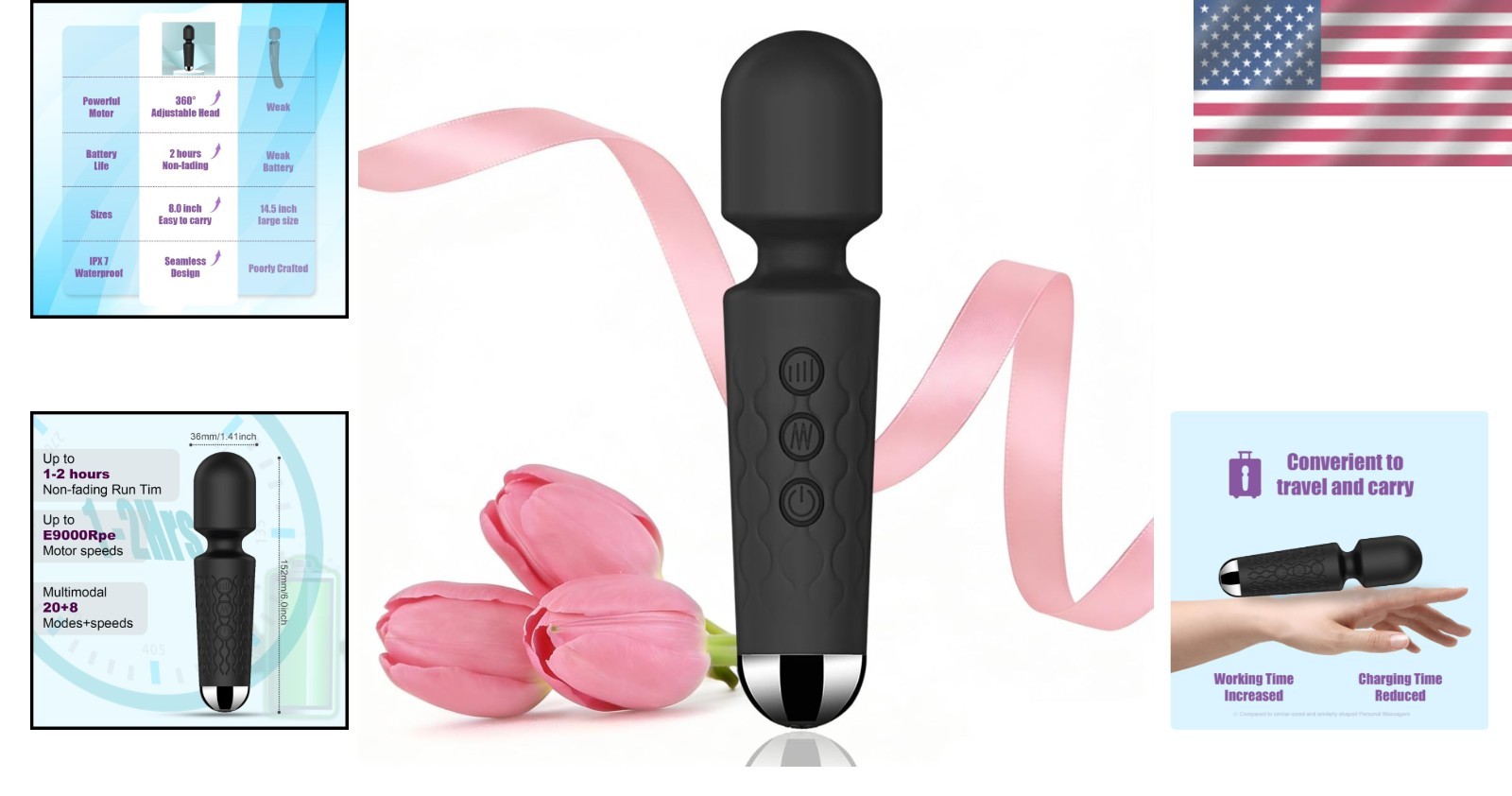 Quiet and Waterproof Personal Massager – 8 Patterns, 20 Speeds for Stress Relief