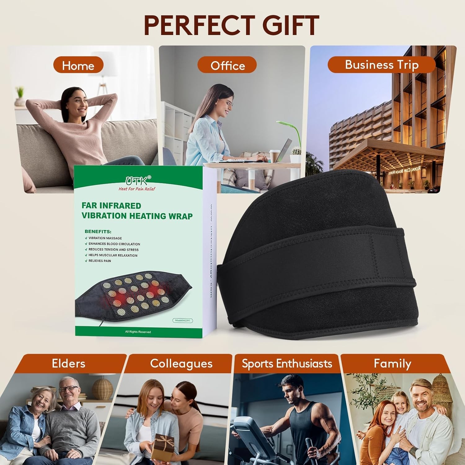 UTK Vibrating Far Infrared Heating Pad for Back Pain Relief, Hot to 159℉
