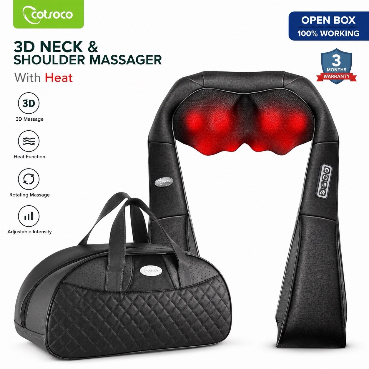 cotsoco Neck Massager, Shiatsu Shoulder Massager with Heat, Portable 3D…