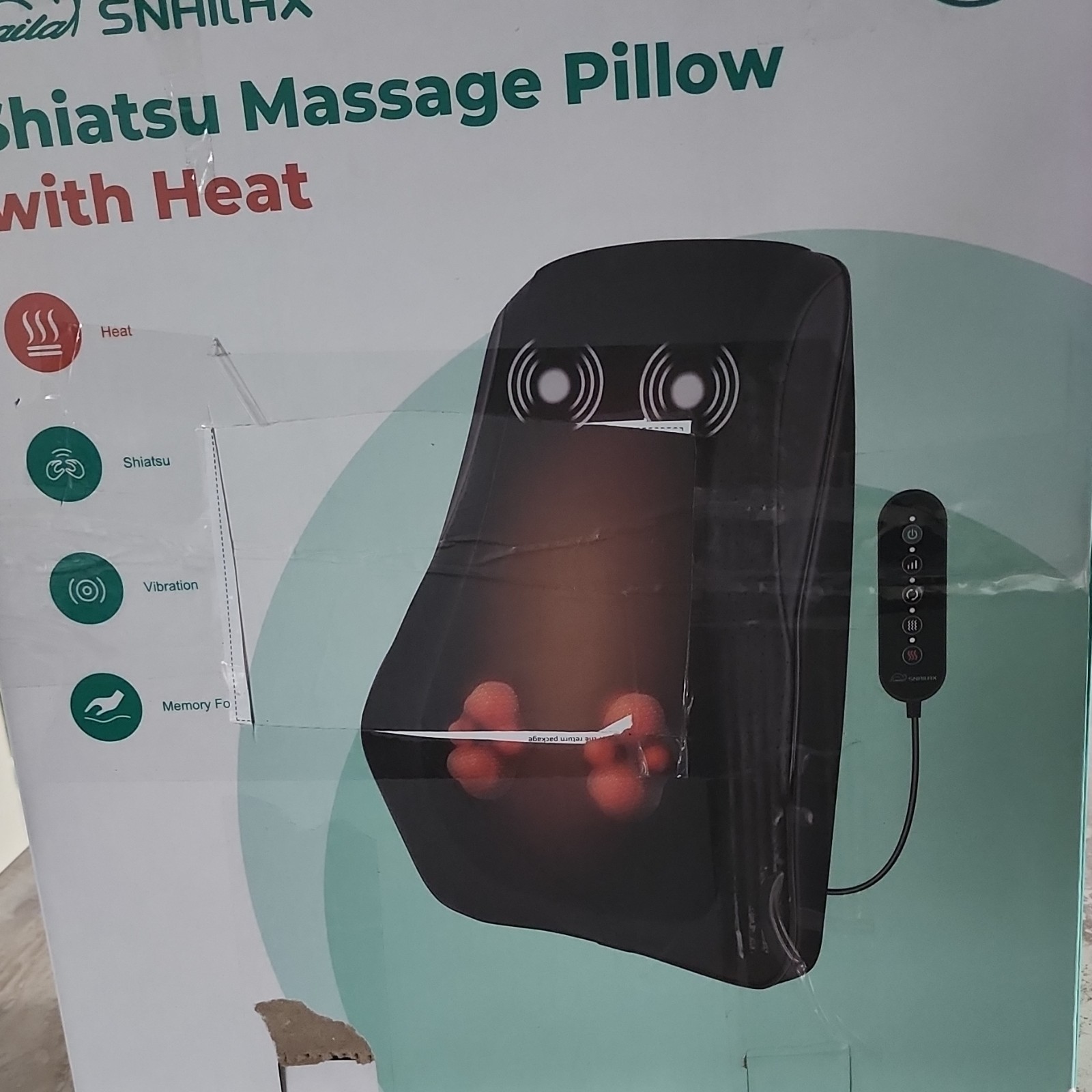 Snailax Shiatsu Massage Pillow Heated Vibrating Memory Foam Neck Back SL-128B