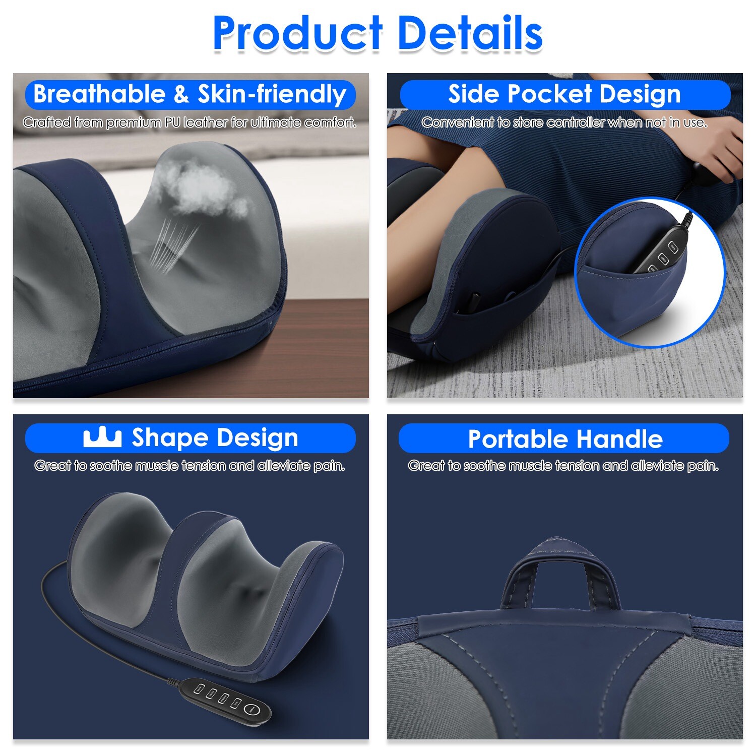 Electric Shiatsu Arm Legs Foot Massager Machine with Controller Heat Therapy