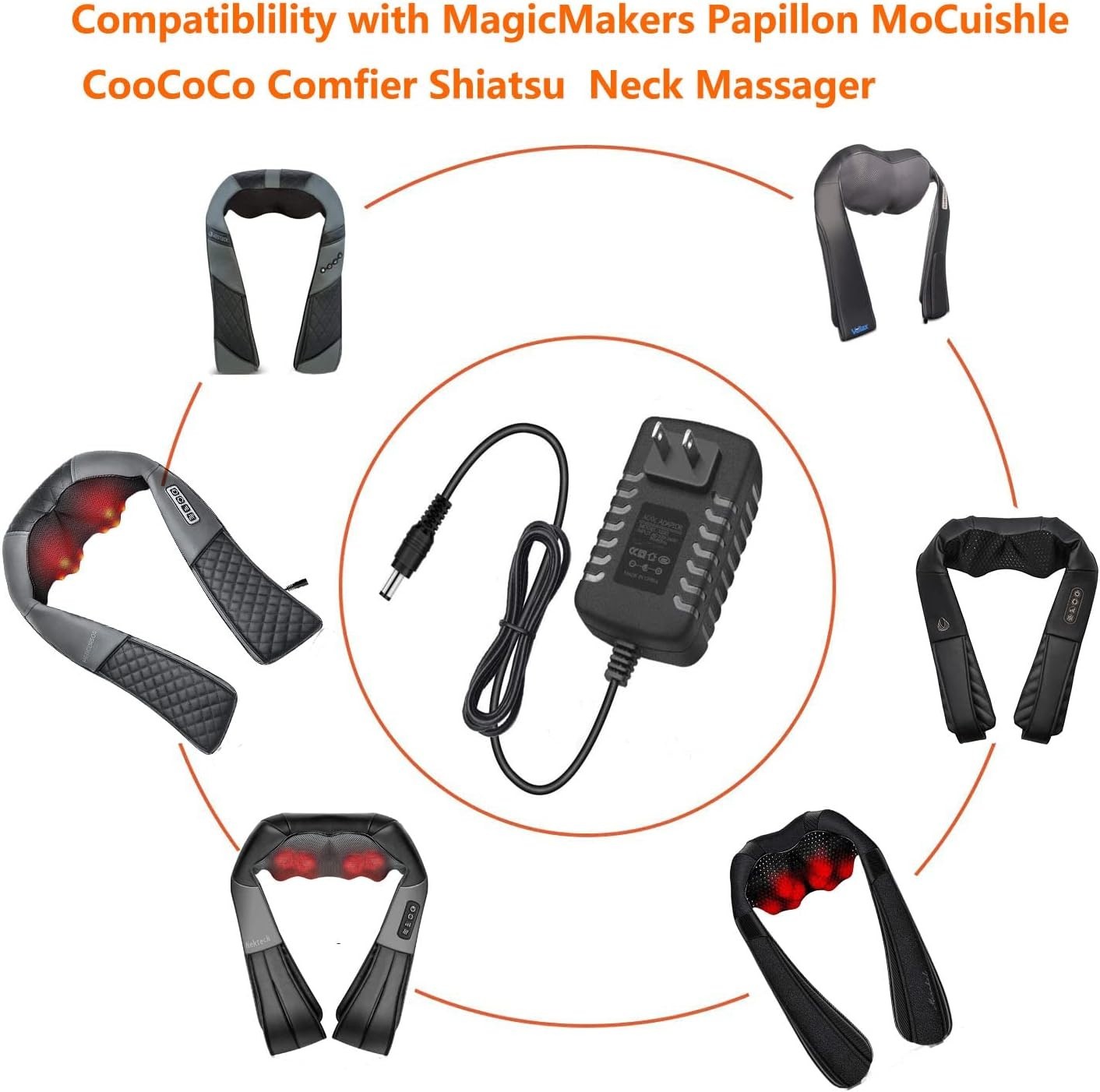 12V Power Adapter for Neck and Back Massager, 24W, Short Circuit Protection