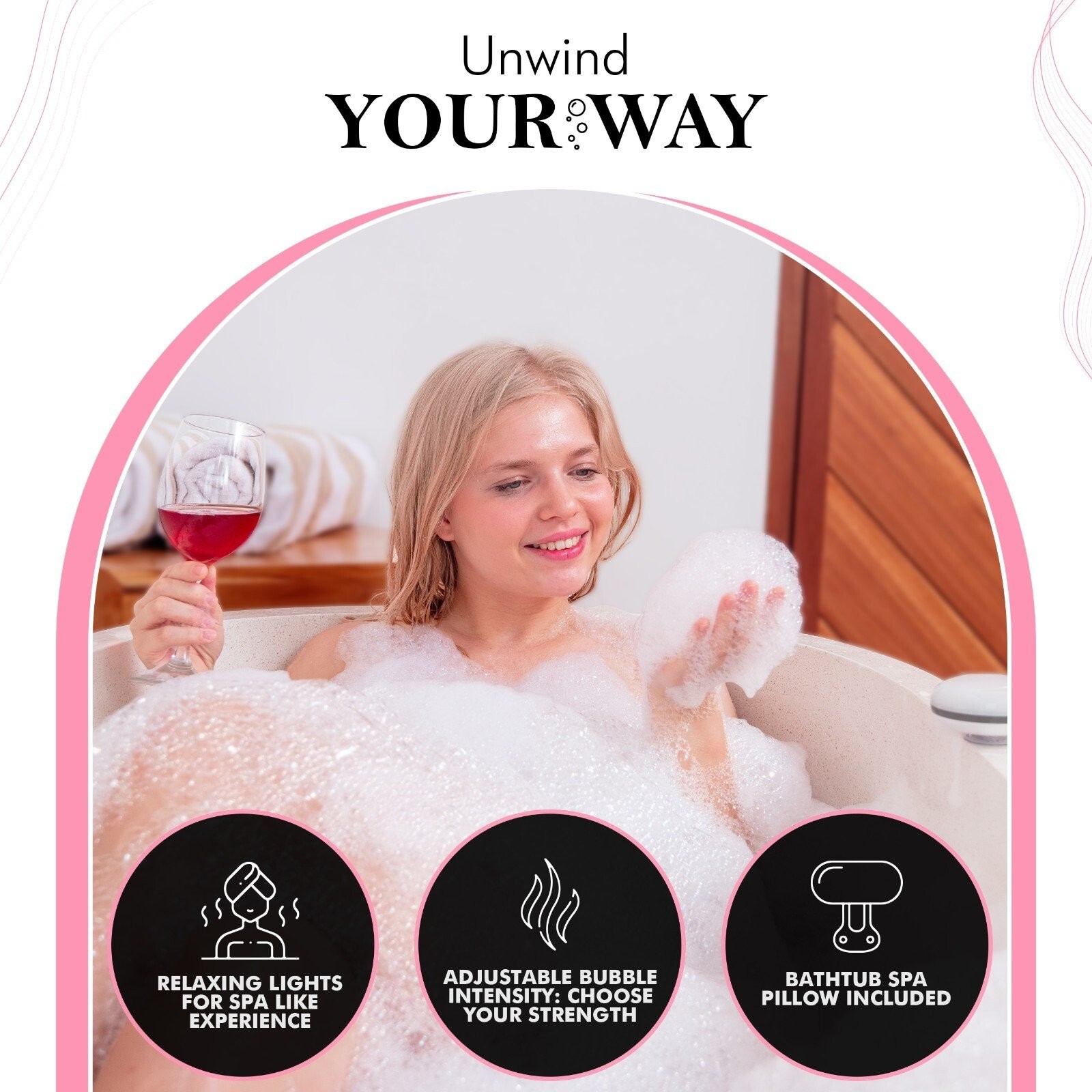 Serenelife Bubble Bath Mat Body Spa Massage w/ Heating Function (Pink)