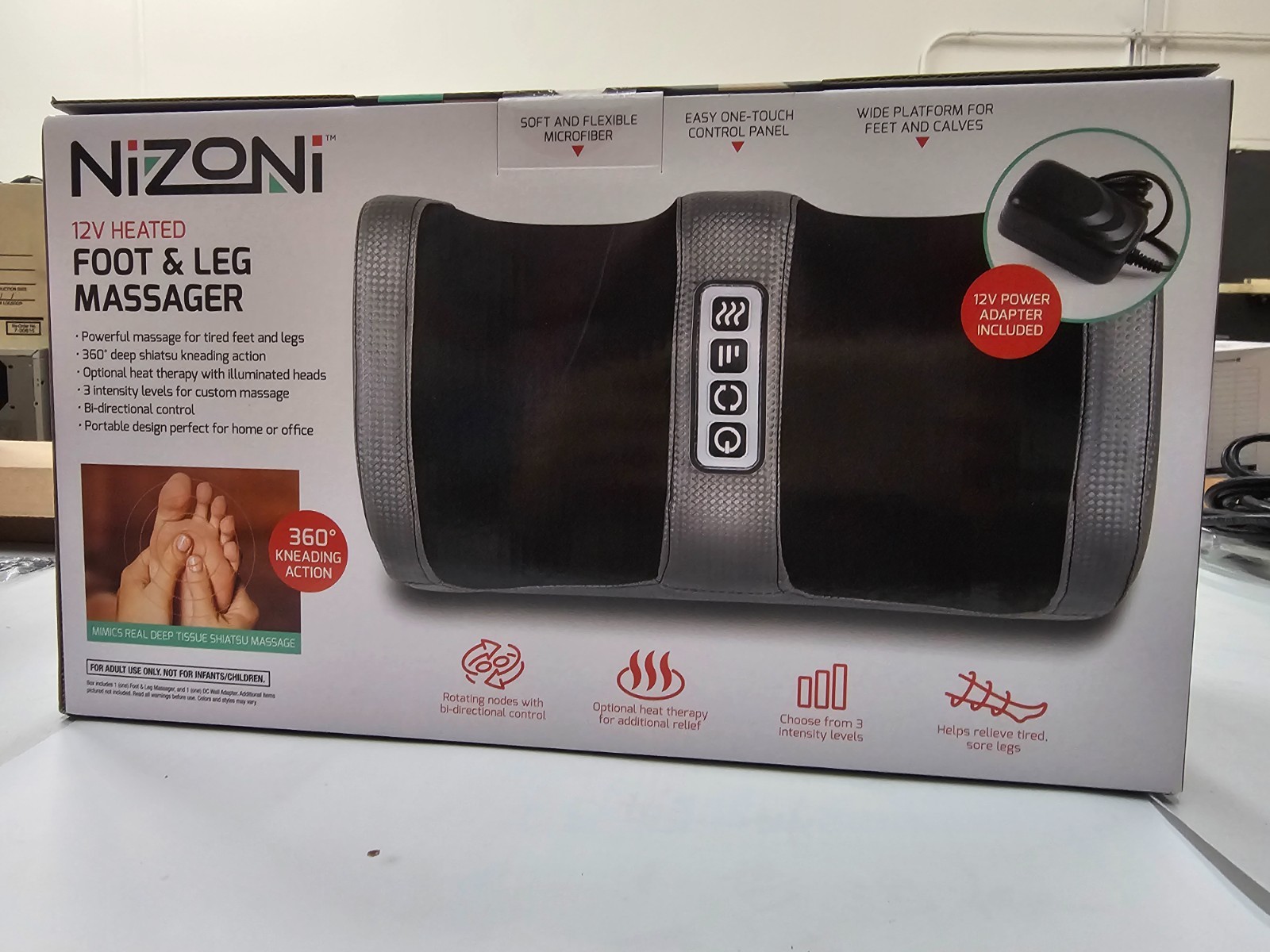 NiZONi 12V Electronic Heated Foot & Leg Massager, Deep Tissue Shiatsu Therapy