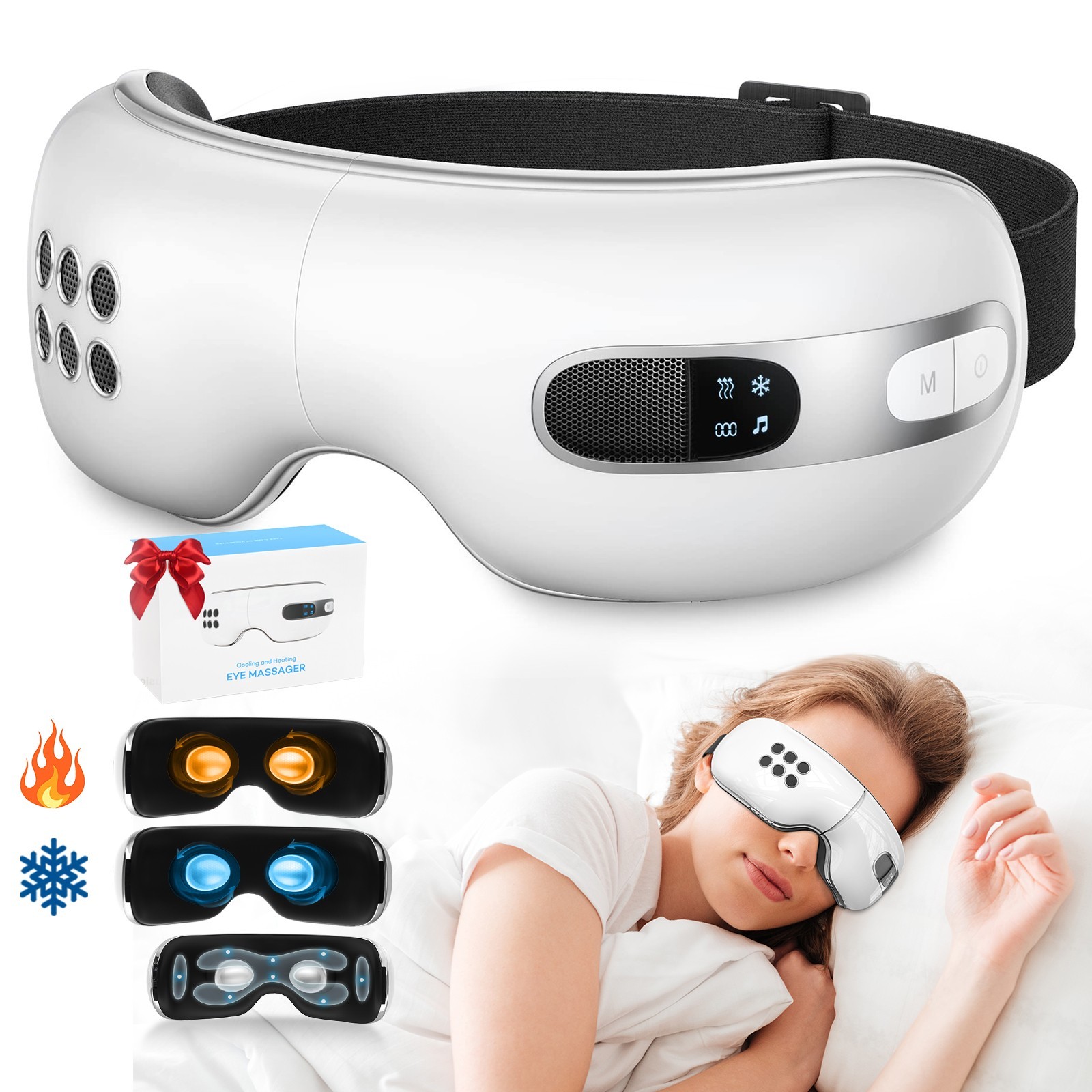 Eye Massager with Heat and Cooling for Migraine with Air Compression & Bluetooth