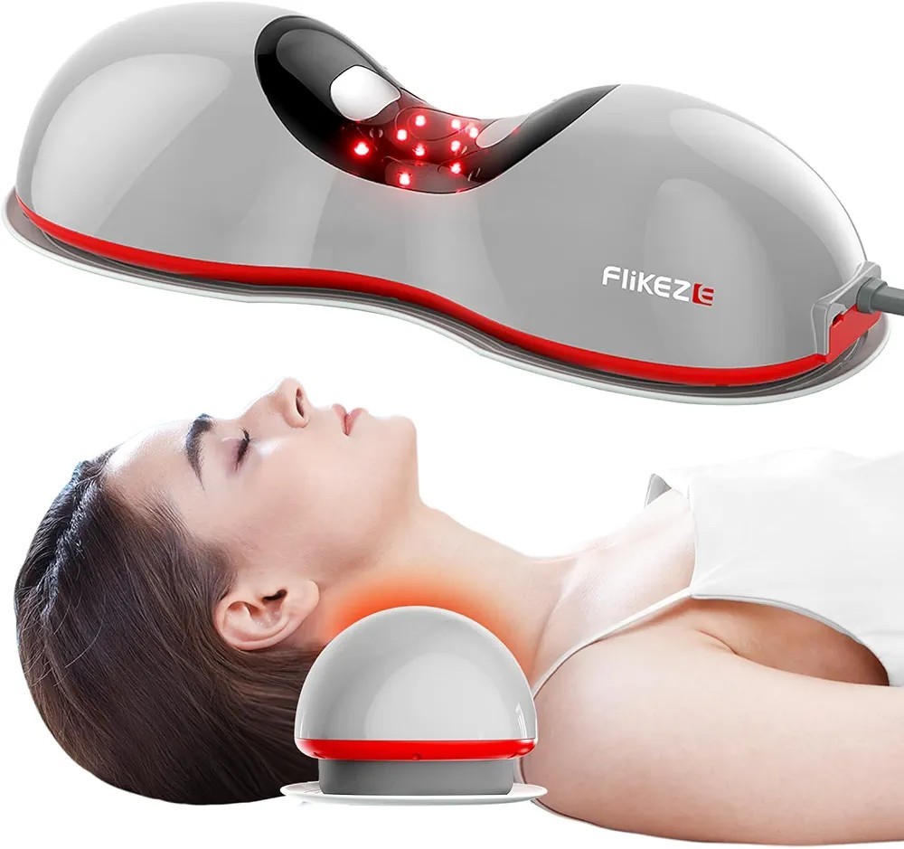 FliKEZE NeoNeck Heated Neck & Shoulder Massager Wireless Remote Red Light Gray