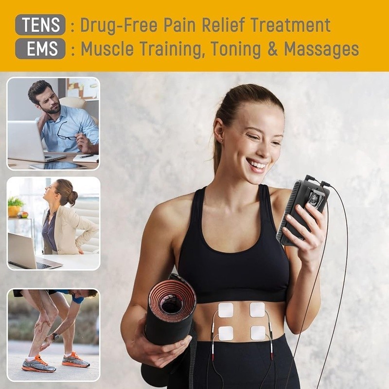 TENS EMS Combo Pain Relief Stimulator Rechargeable W/ Japanese Electrode Pads US