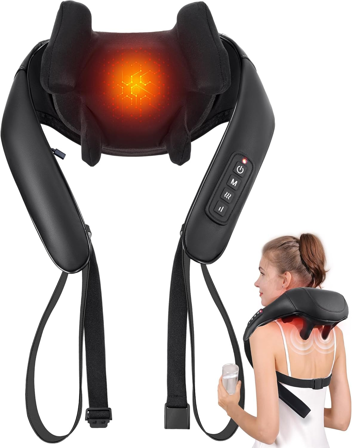 Cordless Shiatsu Back & Neck Massager with Heat, Deep Tissue 3D Kneading Pillow