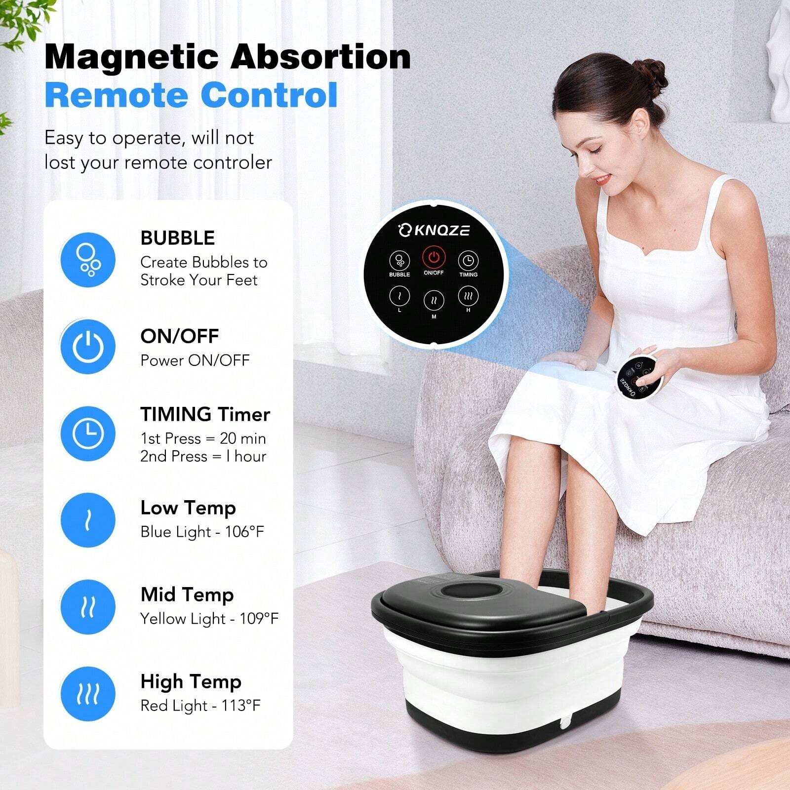 Collapsible Heated Foot Spa Bath Massager 16 Rollers Bubbles Remote Control
