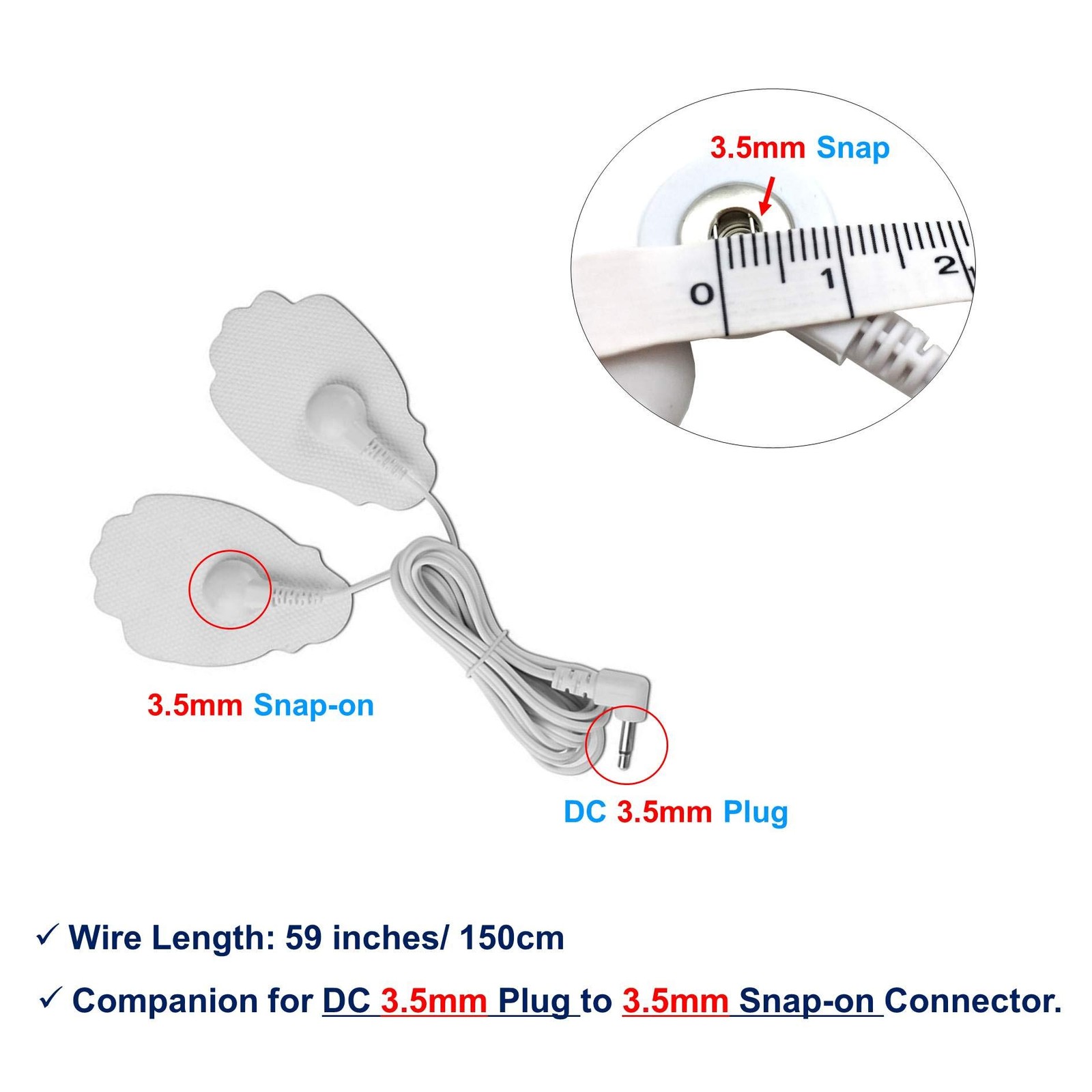 LiteTour 4 Count TENS Wires 3.5mm Plug TENS to 3.5mm Snap Electrode Wires for…