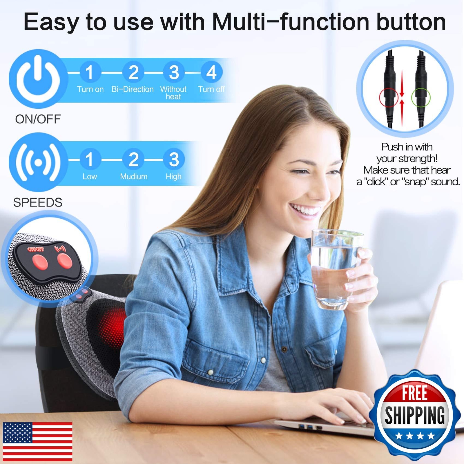 Papillon Shiatsu Back and Neck Massager with Heat, Deep Tissue Kneading,Elect
