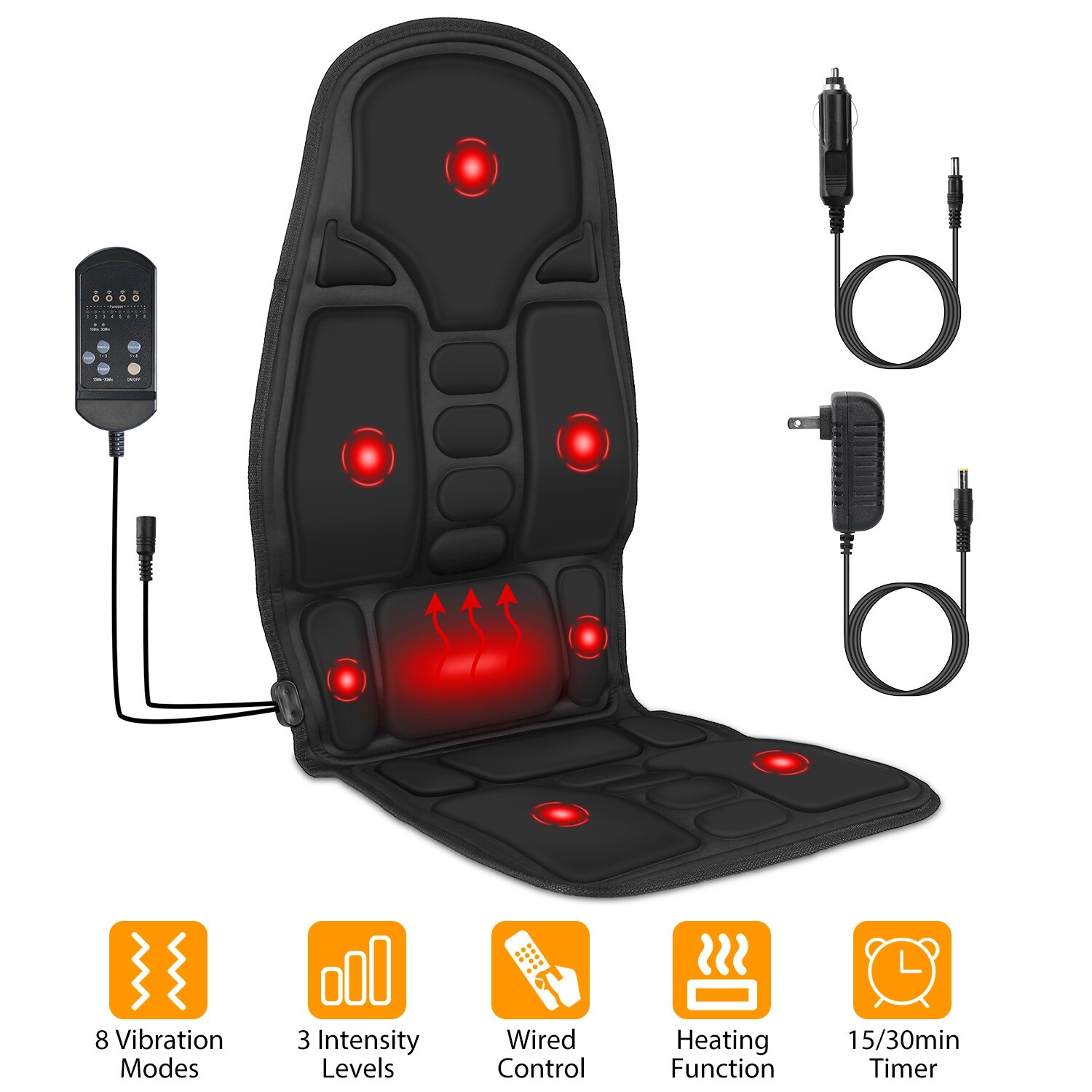 Massage Seat Cushion Heated Mat Back Neck Body Massager Chair Pad For Home & Car
