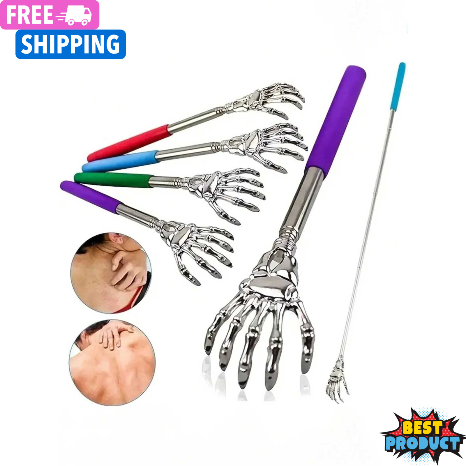 Extendable Back Scratchier Portable Telescopic Rubber Handle Back Itch Reliever