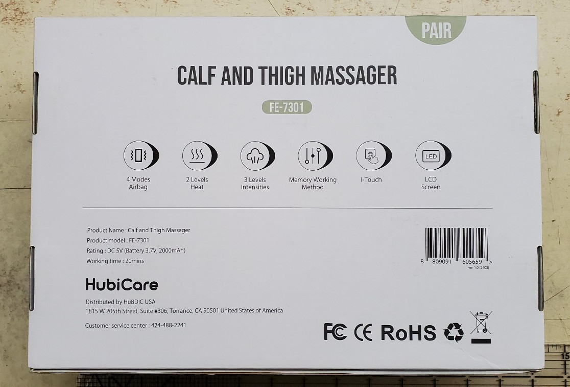 HubiCare Calf and Thigh Massager FE-7301 Heated Airbag Leg Massager One Pair