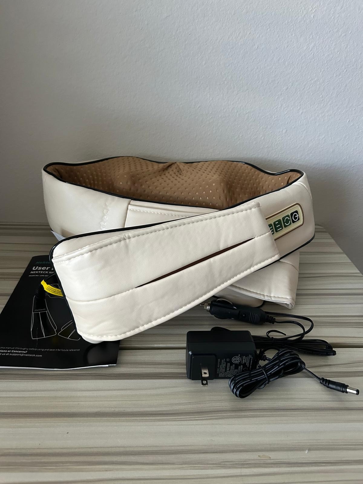 Nekteck Shiatsu Neck Massager with Heat 3D Kneading Pillow Plug-In Beige