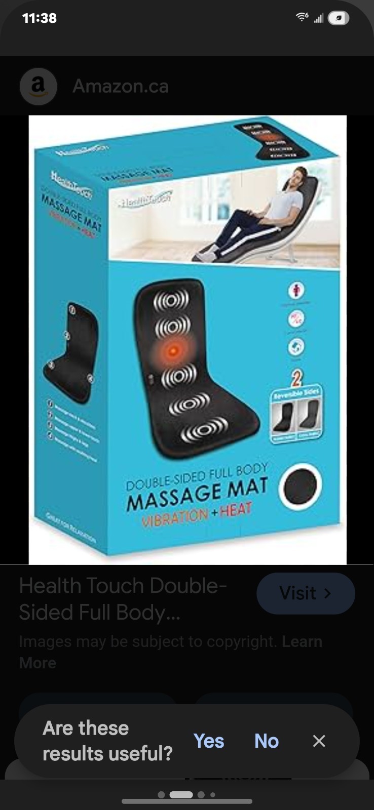 Health Touch Double-Sided Full Body Massage Mat Vibration Heat Hi Lo Relaxation