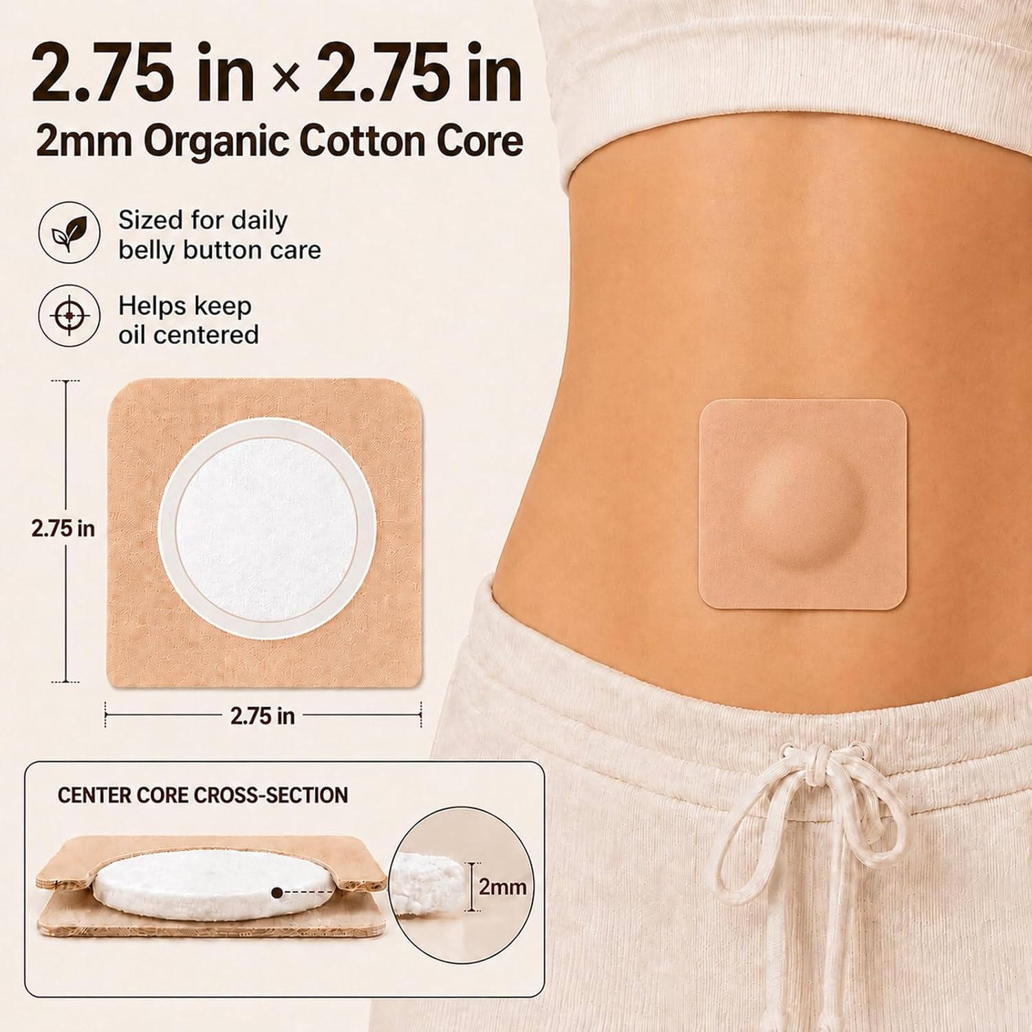 50Pcs Castor Oil Patches, Organic Cotton Castor Oil Pack Wrap Disposable Self-Ad