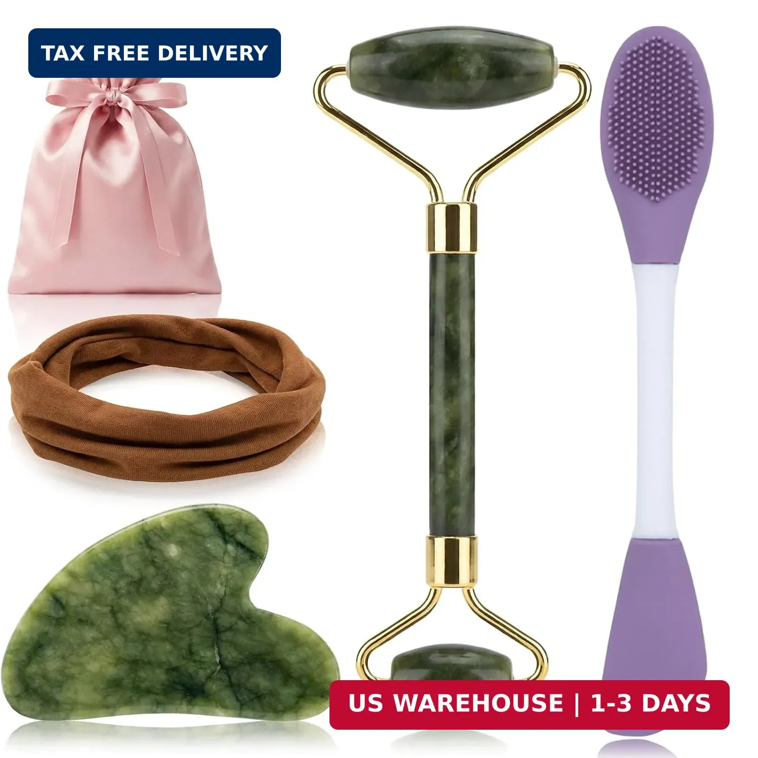 5PCS Face Roller & Gua Sha Facial Tools, Face Massage for Wrinkle Reduction & Pu