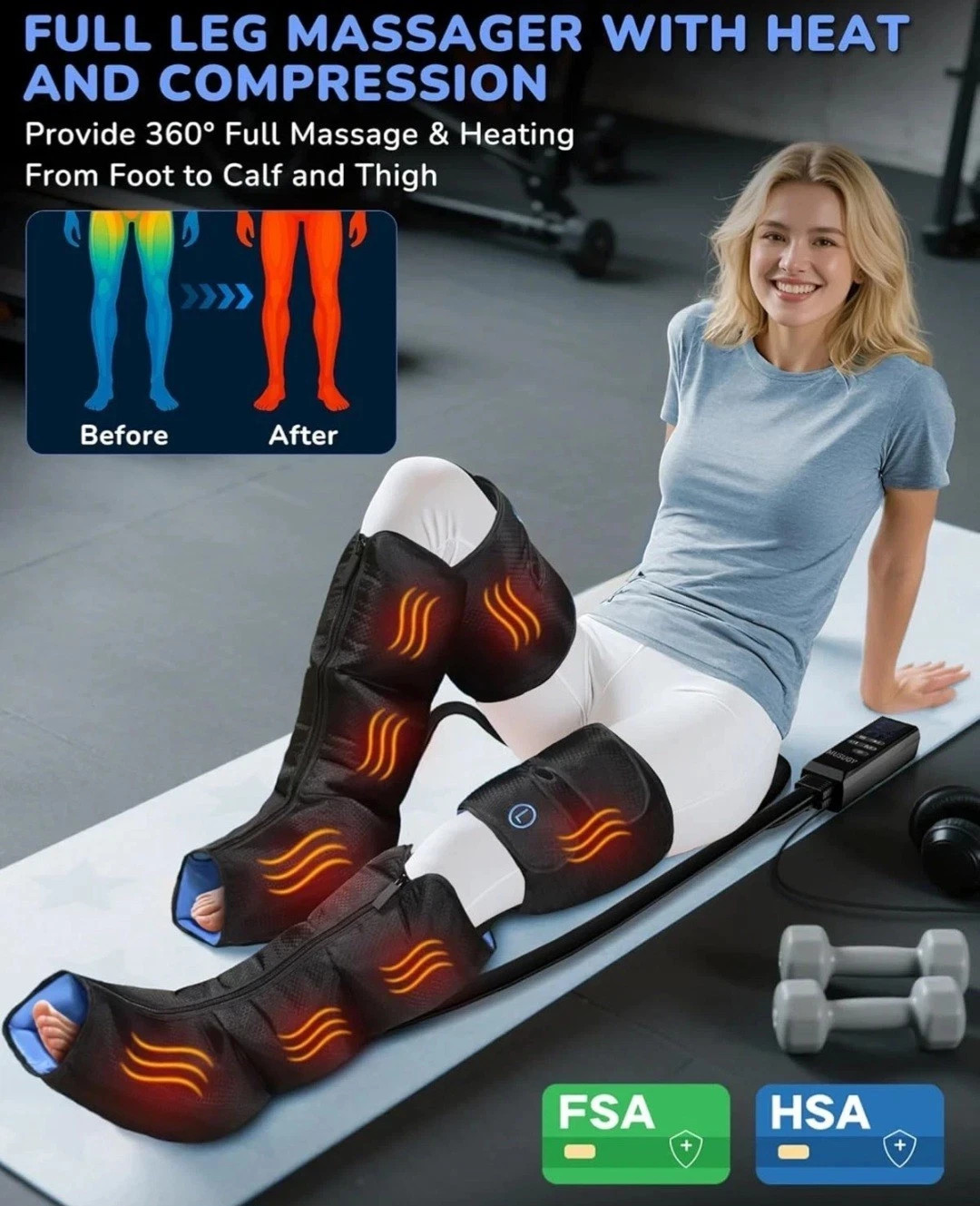 Full Leg and Foot Massager with Heat & Compression Sequential Compression Boots