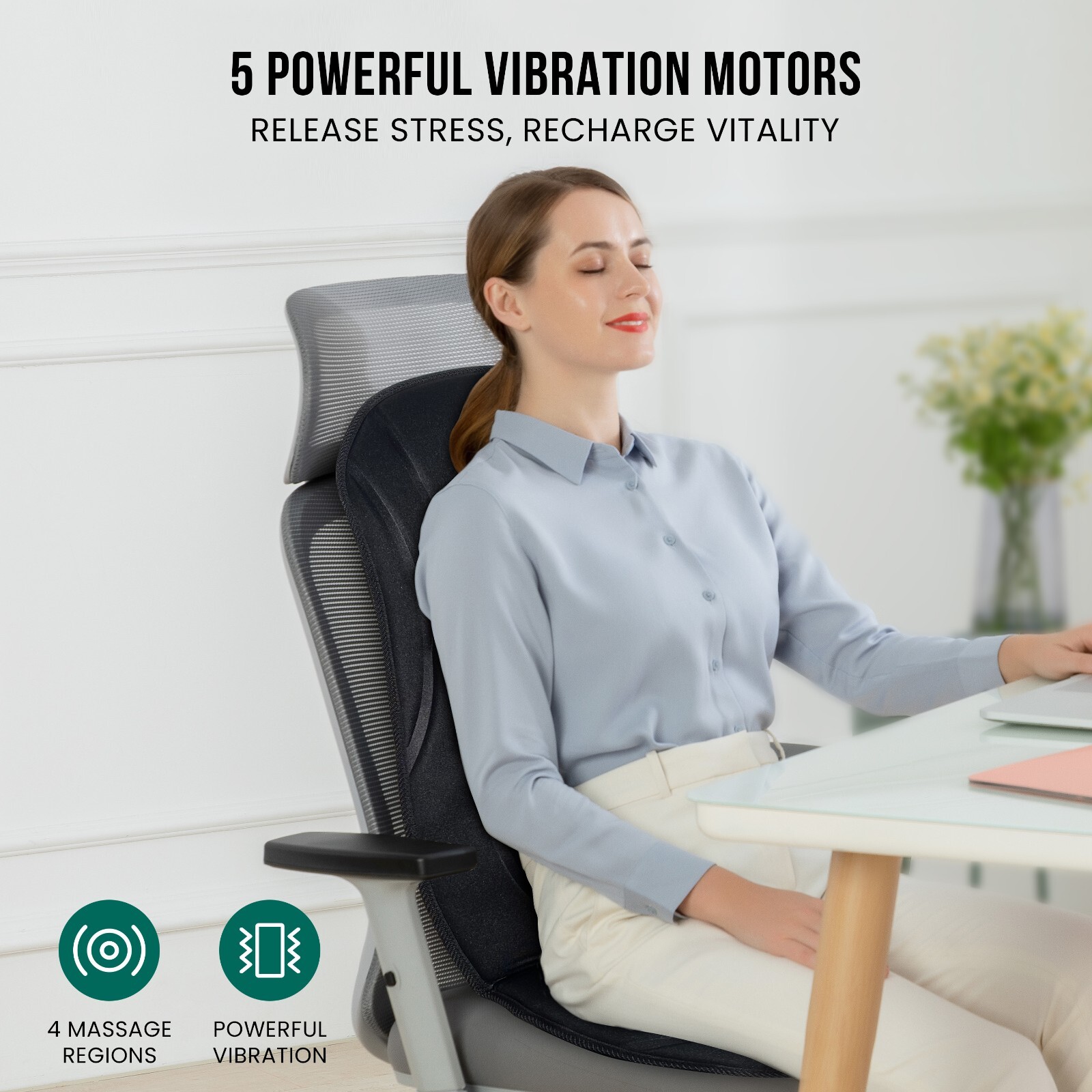 Snailax Vibration Back Massager with Heat, Seat Massager with 8 Vibrating Motors