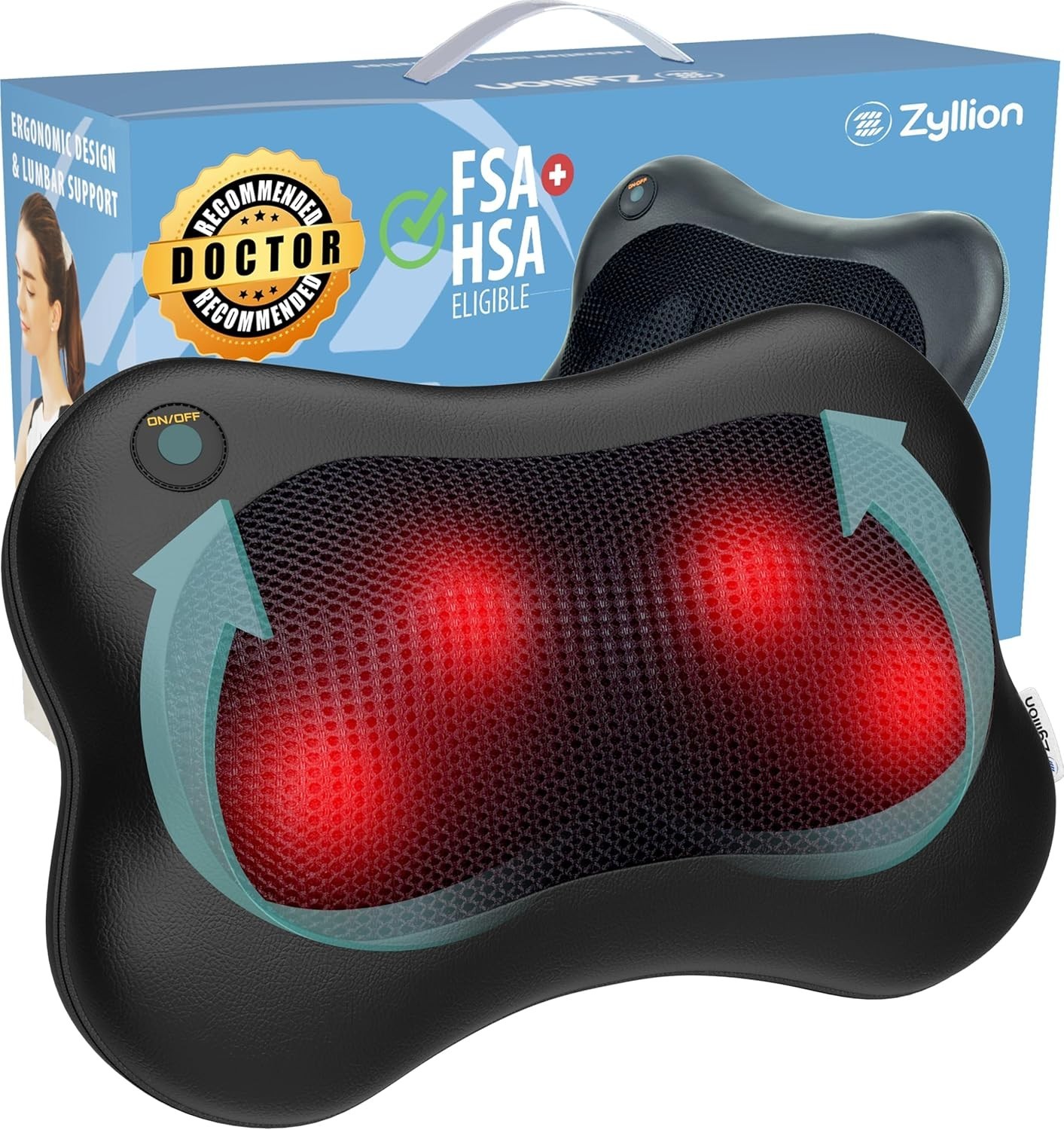 Shiatsu 3D Electric Neck and Back Massager with Heat – Pain Relief Pillow, Black