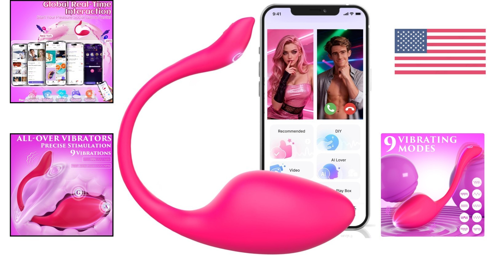 Rechargeable Waterproof Vibrator with 9 Vibration Modes for Couples & Singles