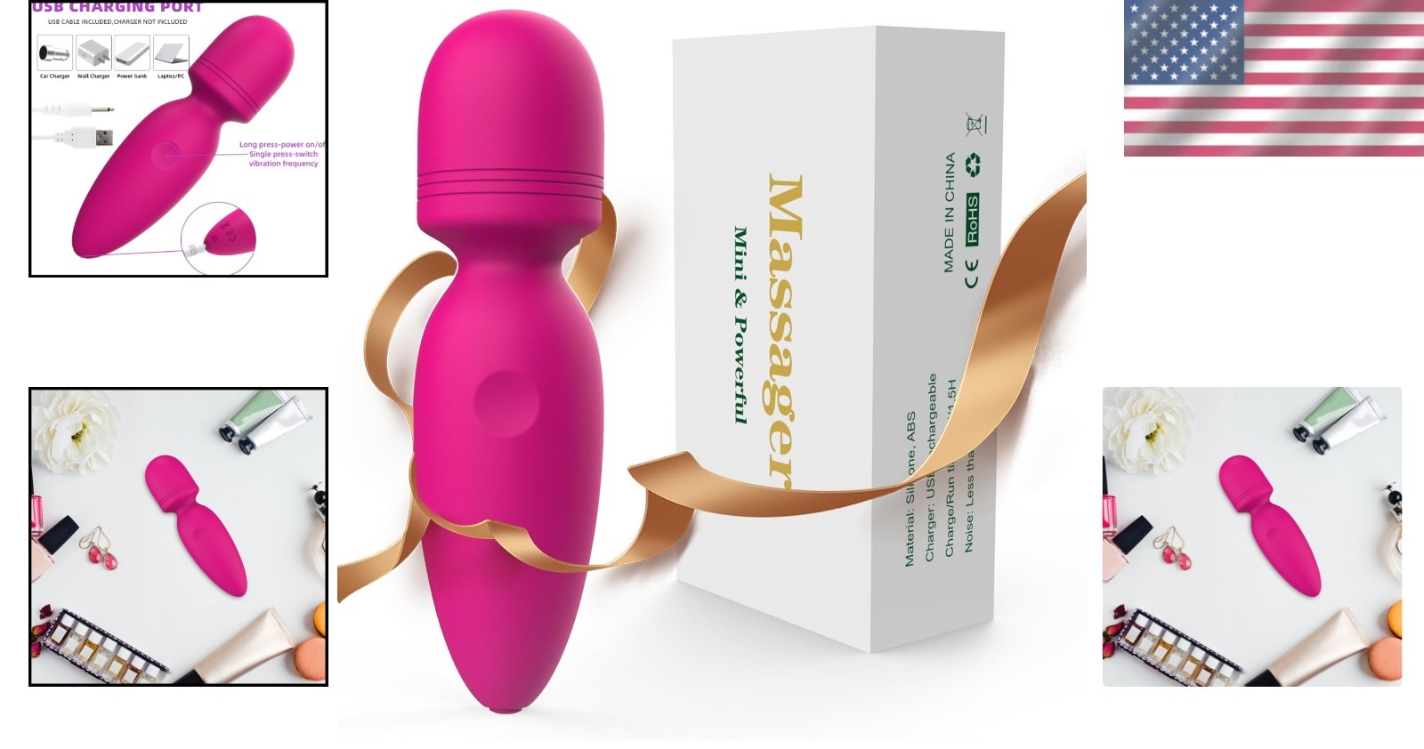 Mini Handheld Massager with 10 Vibration Modes Lightweight Silicone Rose Red