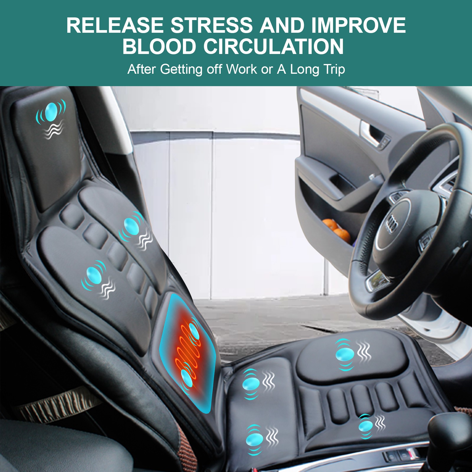 Heated Massage Car Seat Cushion Back Neck Body Massager Chair For Home Office