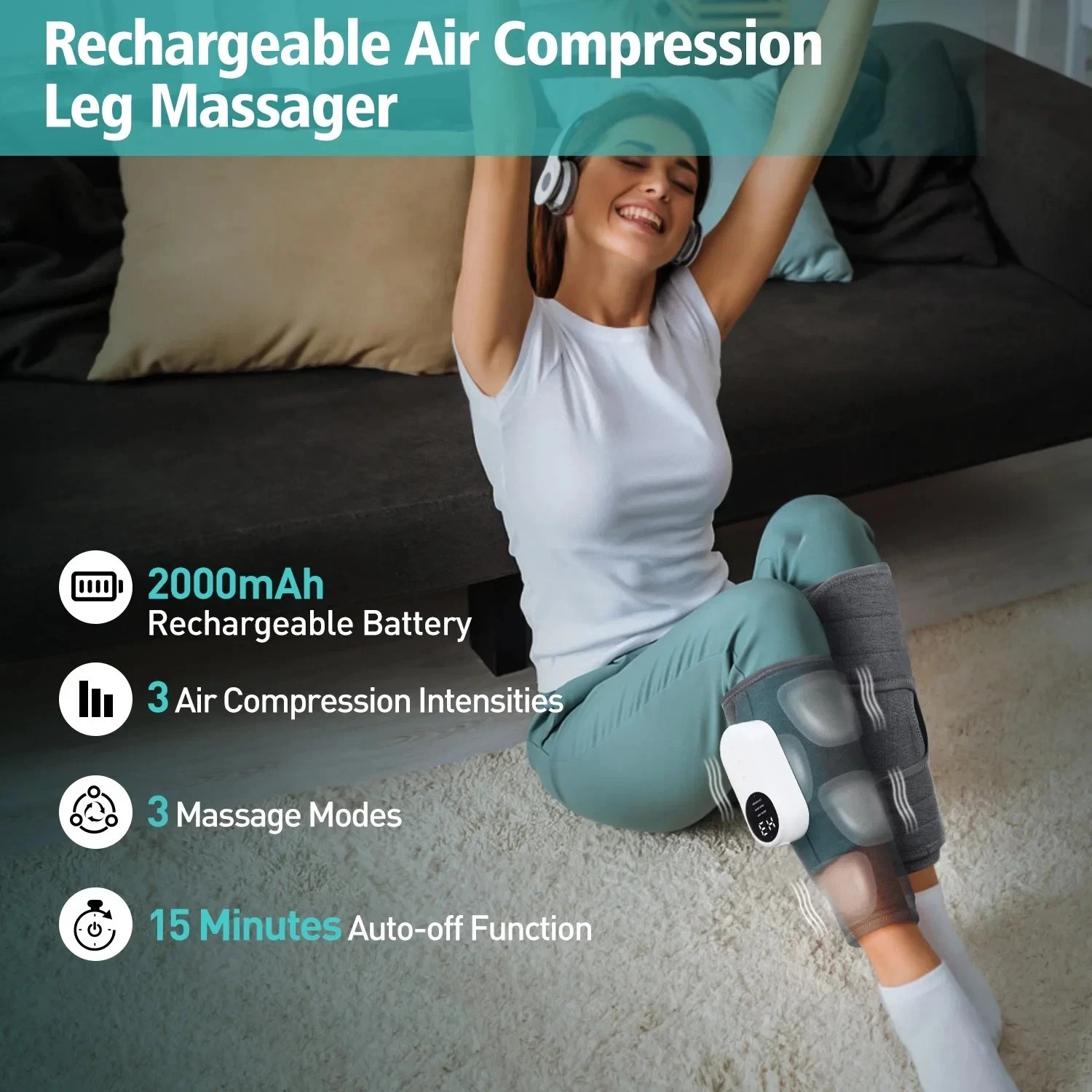 Leg Massager Air Compression w/ Heat for Circulation Pain Relief Calf Foot USB-C