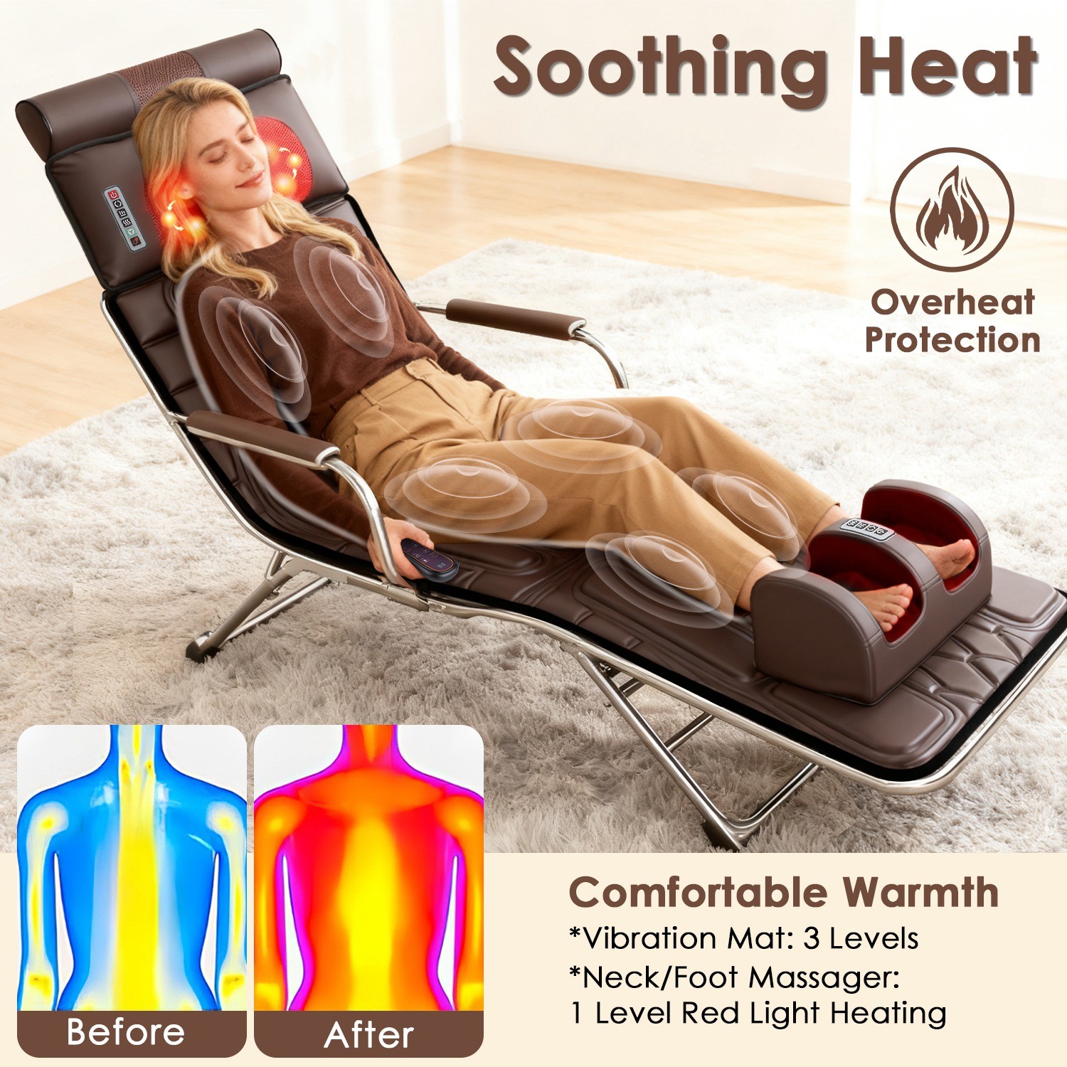 Electric PU Leather Full Body Massage Mat w/Carry Bag Shiatsu Neck Foot Massager