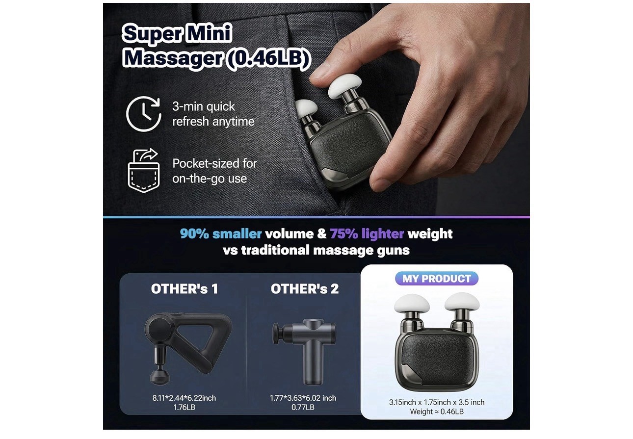 Portable Pocket Massage Gun Dual Heads Mini Muscle Massager with Brushless