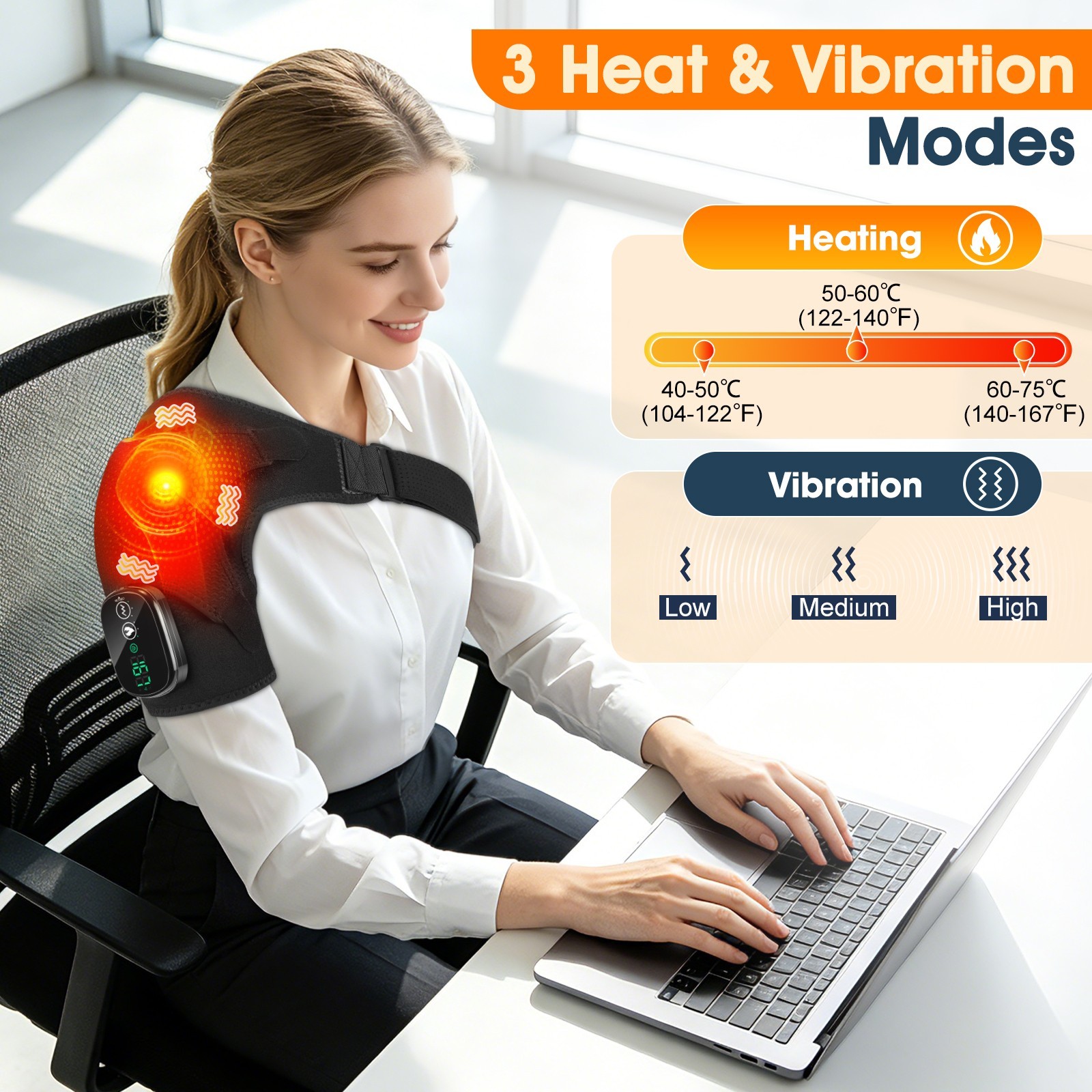 Electric Heated Vibration Shoulder Massager Brace Rotator Cuff Relief Joint Pain