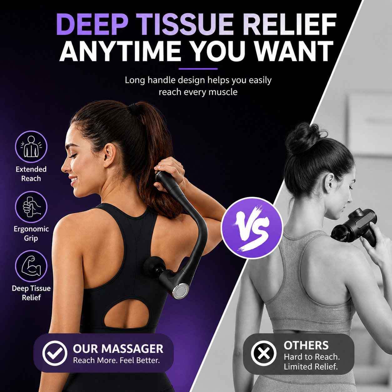 iKyoor Massage Gun Brushless Exended Handle Deep Tissue Electric Massage Hammer