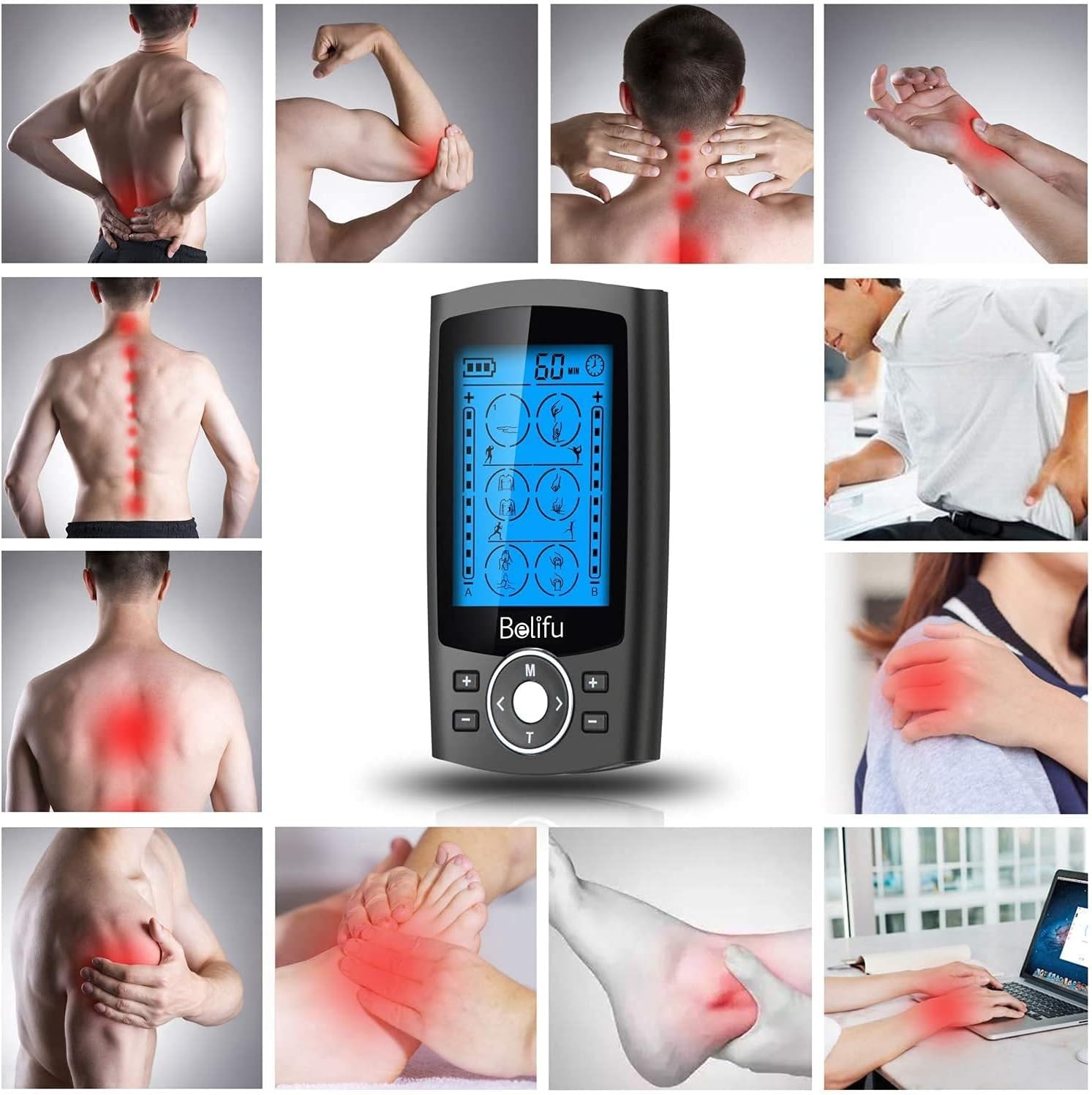 All-in-One TENS Therapy Device – 10 Pads, Portable Storage, 24 Massage Modes