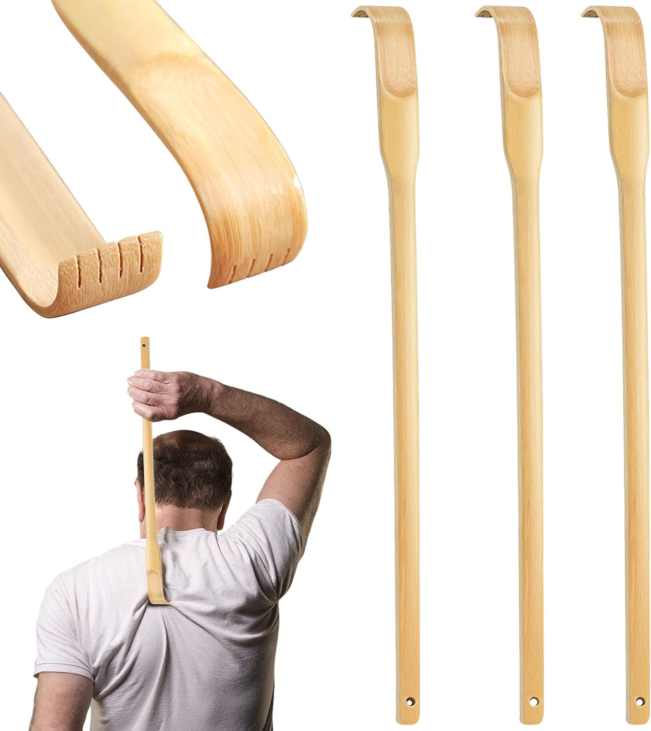 Bamboo Back Scratchers (3 Pack) – 16.5″ to 17″ Extra Long Wood Backscratcher for