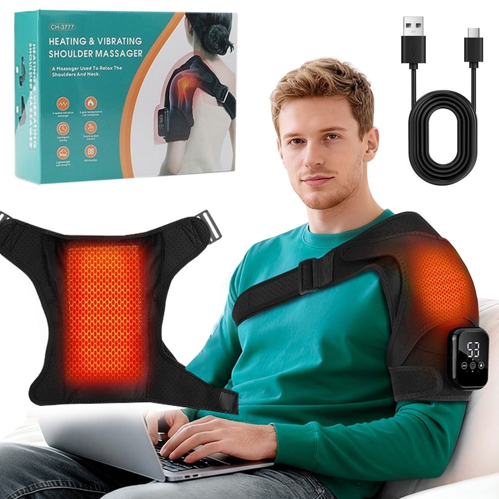 Electric Heated Shoulder Massager With Vibration Massage Brace Joint Pain Relief