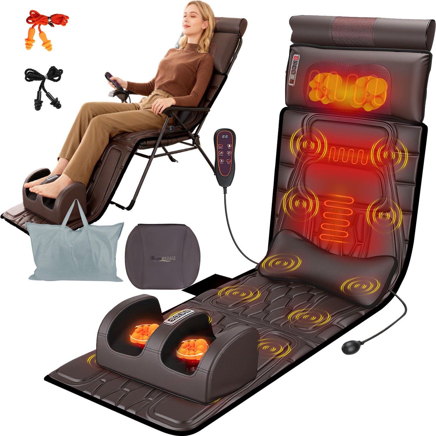 PU Leather Shiatsu Back Massager Lumbar Pillow & Head Pillow Massage Chair Pad