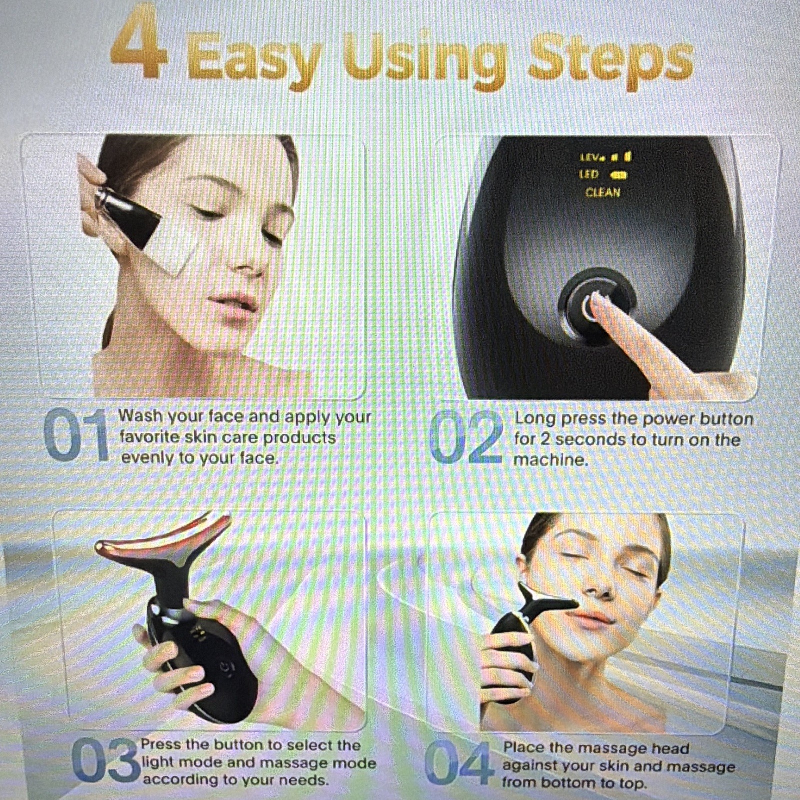 LED Light Vibrating Face & Neck Massager Level Display Clean Mode Black/Rose