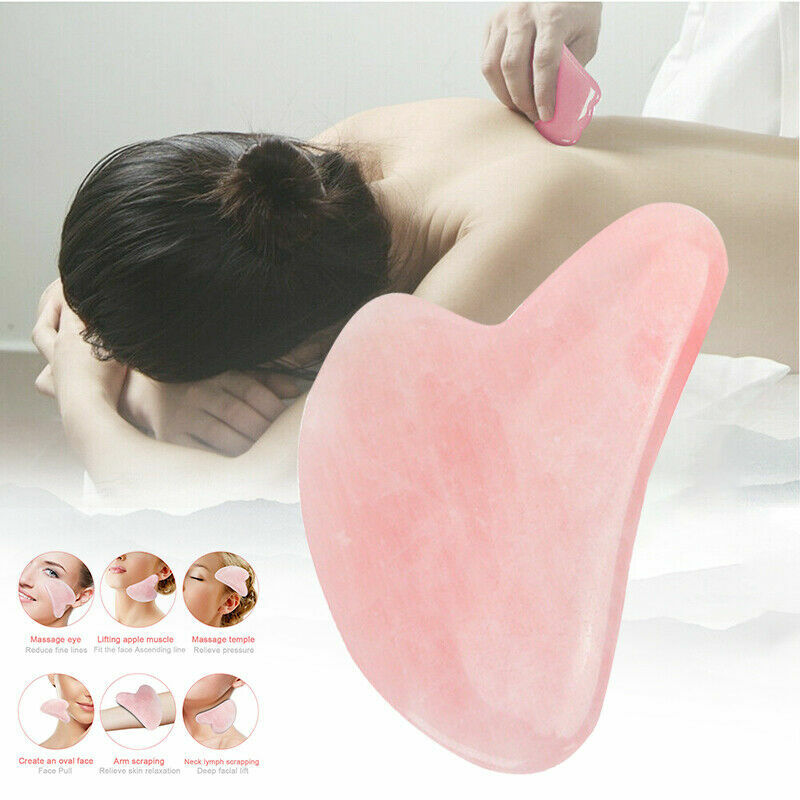 Natural Jade Pink Quartz Stone Gua Sha Face Board Tool Pink Heart Shaped Massage