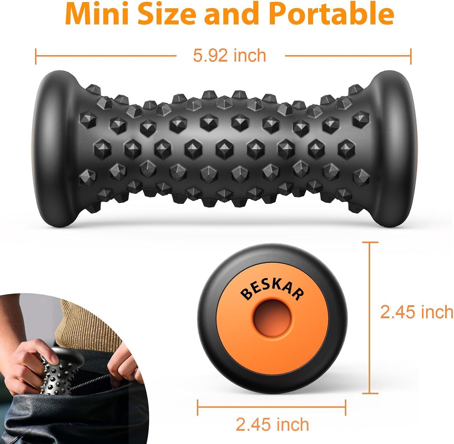 Foot Massager Roller for Plantar Fasciitis Relief, Portable, Deep Tissue Muscle