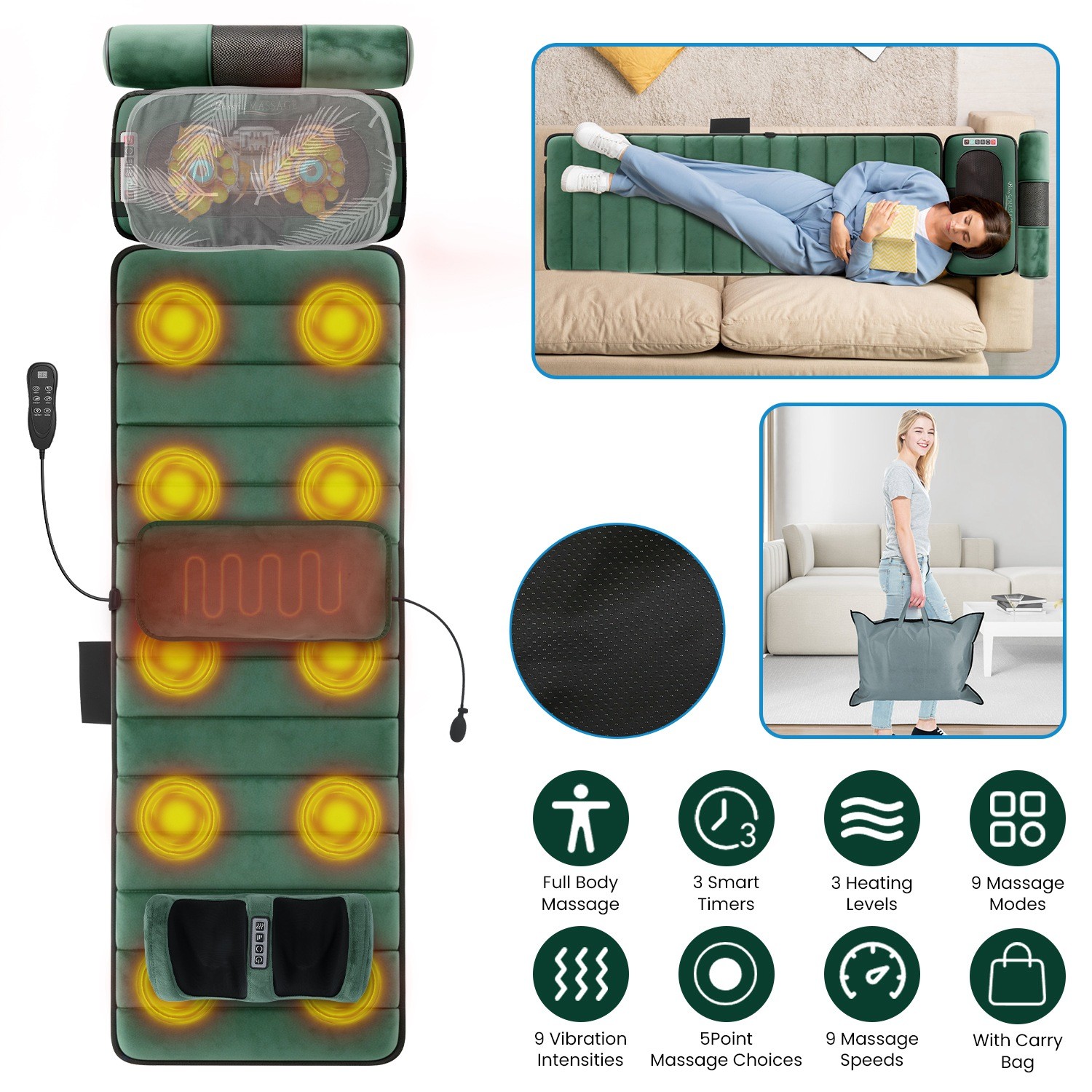 Full Body Massage Mat w/ Heat Deep Tissue Pain Relief for Relaxation Home Office