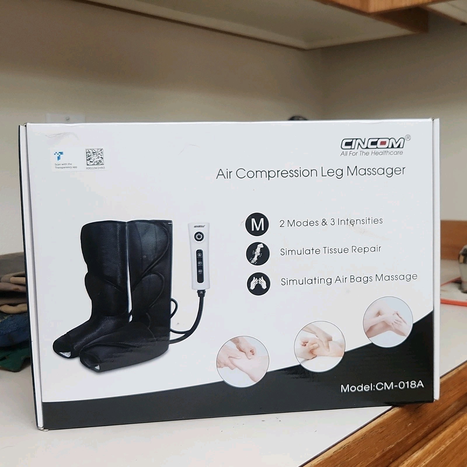 CINCOM Air Compression Leg Massager CM-018A, 2 Modes, 3 Intensities, Black