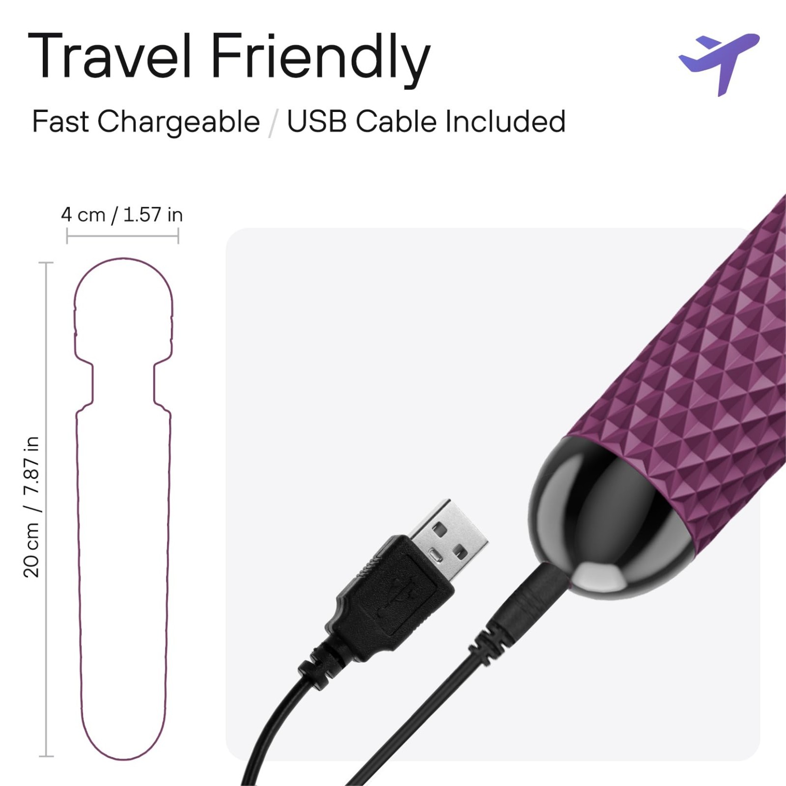 Handheld Cordless Personal Wand Massager – Waterproof, USB Rechargeable, 20 Vibe
