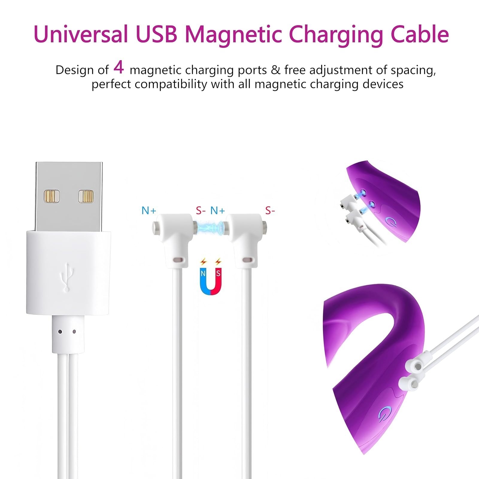 Universal 2 Pin Magnetic Charging Cable for Massagers, 80cm USB-A