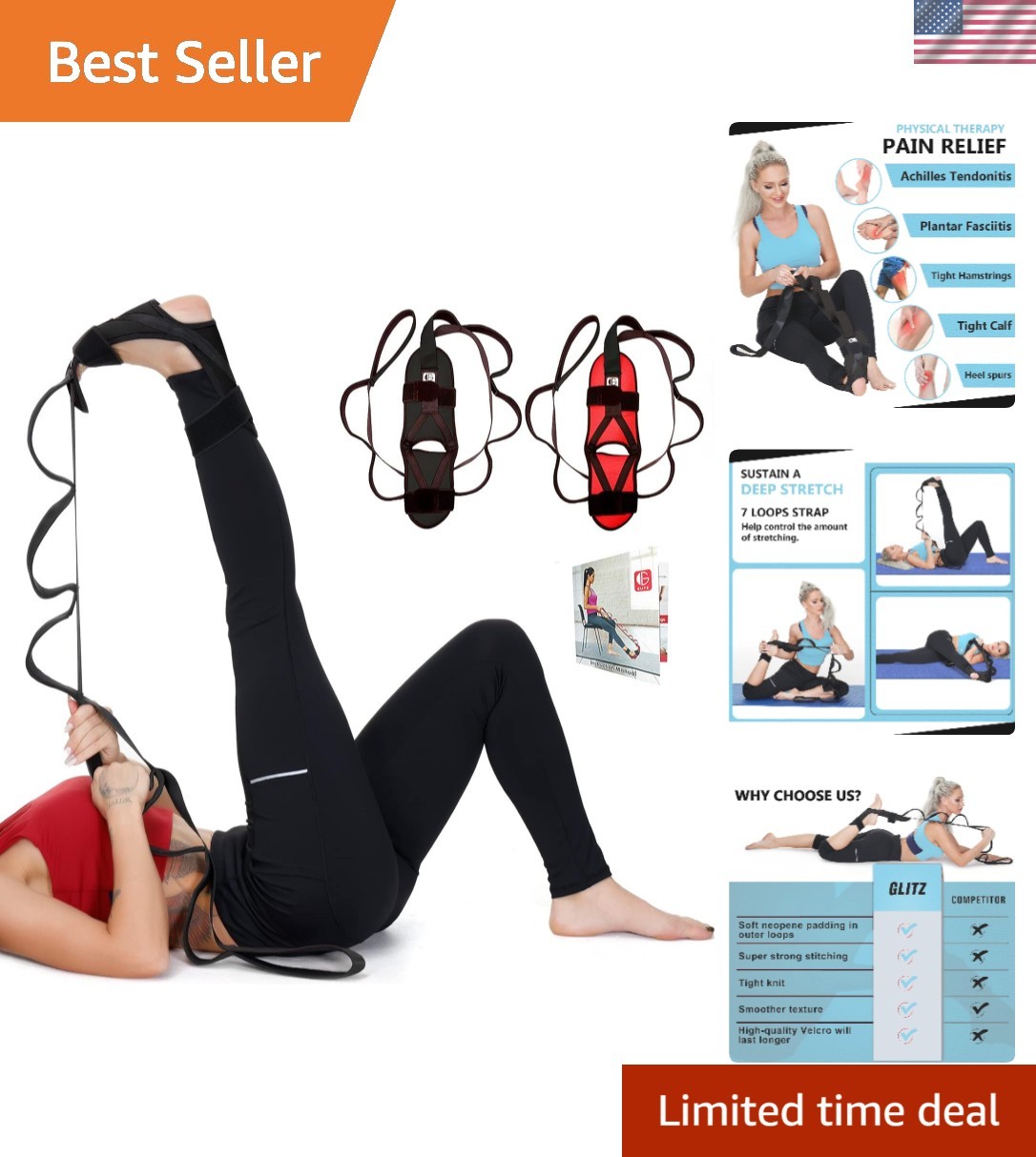 Pain Relief Stretching Strap for Heel Spurs – 60 Inch Adjustable Design