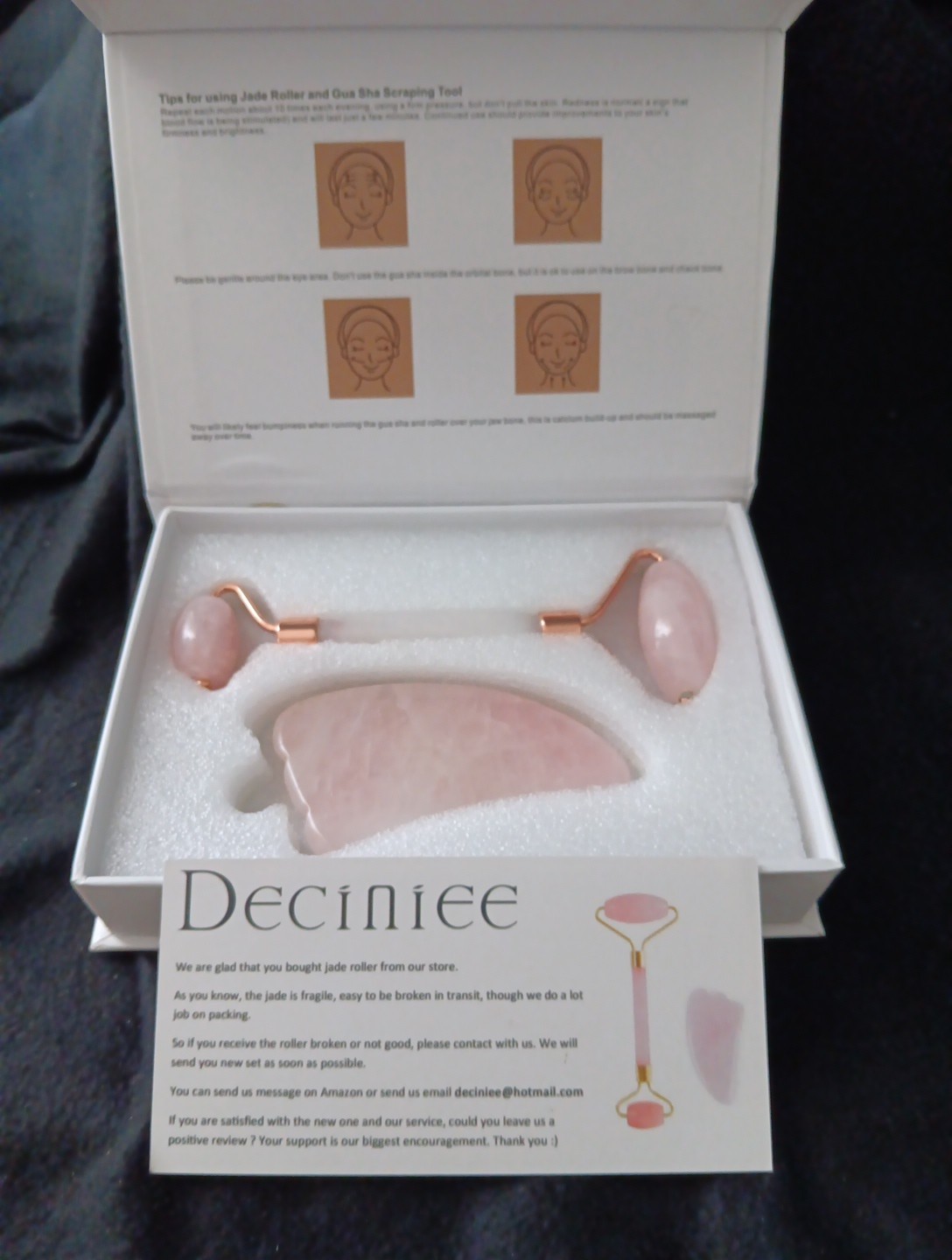 Deciniee Jade Roller and Gua Sha Tools Set – Anti Aging Rose Quartz Roller