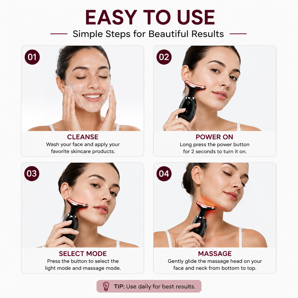 7-in-1 Face & Neck Massager LED Skin Care Anti Aging Heat Vibration Facial Tool