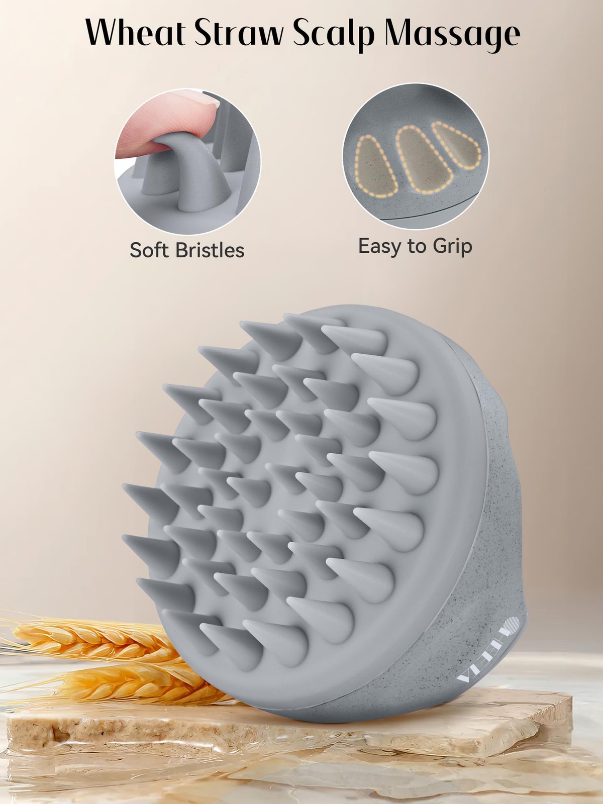 HEETA Hair Brush, Growth Scalp 2 Count (Pack of 1), Beige & Grey